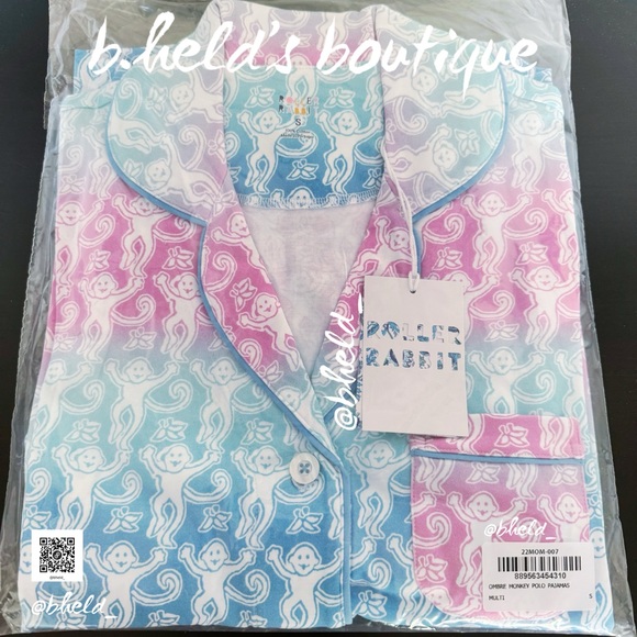Roller Rabbit Ombre Monkey Polo Pajamas in Multi Cotton Candy Skies Size S NWT - Picture 15 of 17